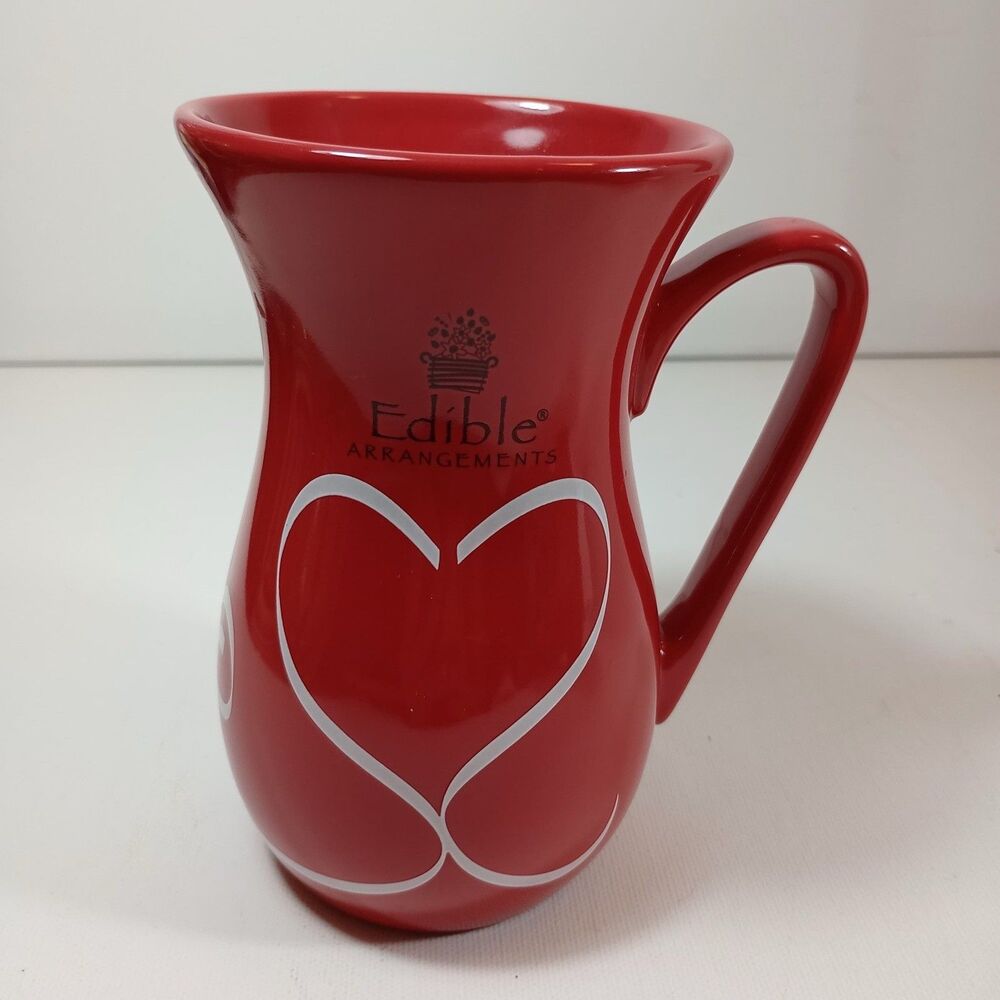 Edible Arrangements Red Heart Ceramic Vase Pitcher Mug Valentine Floral Decor